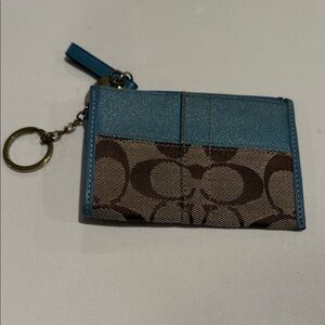 Coach Teal and Brown Signature Card Holder